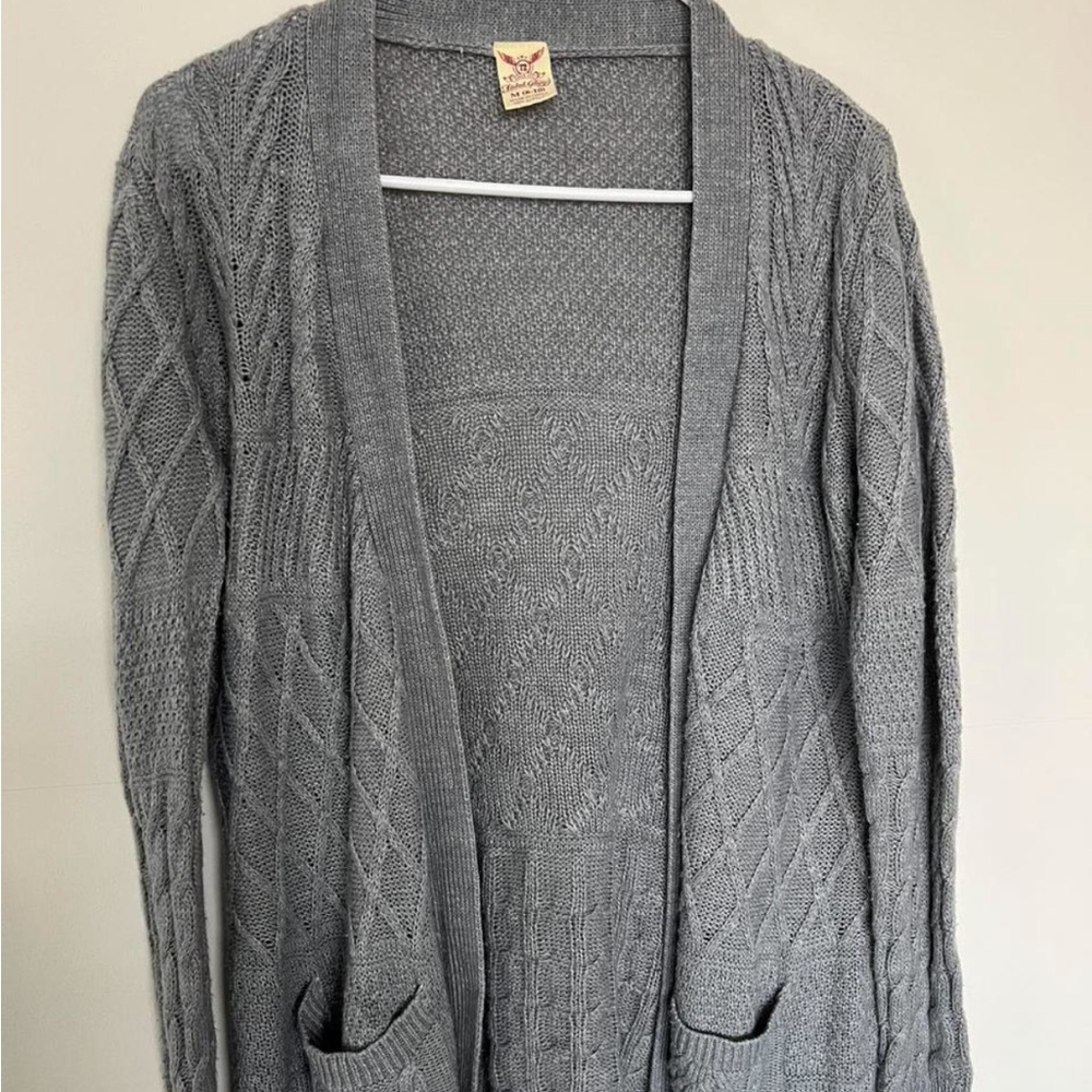 Faded Glory Gray Cable Knit Cardigan Sweater